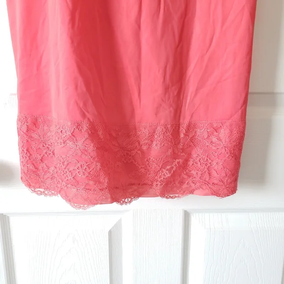 1960s Vintage 40" Bust Pink Lace Half Dress Slip Nightgown Loungewear #16 - Picture 10 of 11